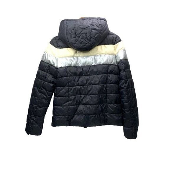 Steve Madden Striped Hip Length Puffer Jacket - Black/White, Size Medium Juniors - Picture 3 of 10